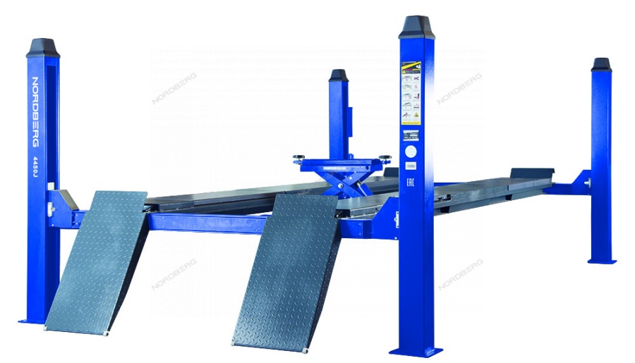Четырехстоечный подъемник NORDBERG 4450J г/п 5 т., c траверсой г/п 3 т., (от гидростанции) 380В для сход-развала (синий)